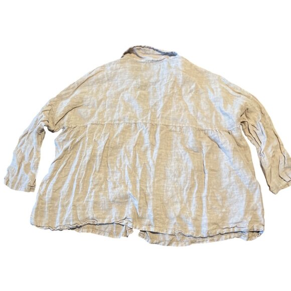 Saga Womens Beige 100% Linen Buttoned Babydoll Tunic Top  Italy 3/4 Sleeve - Picture 7 of 7